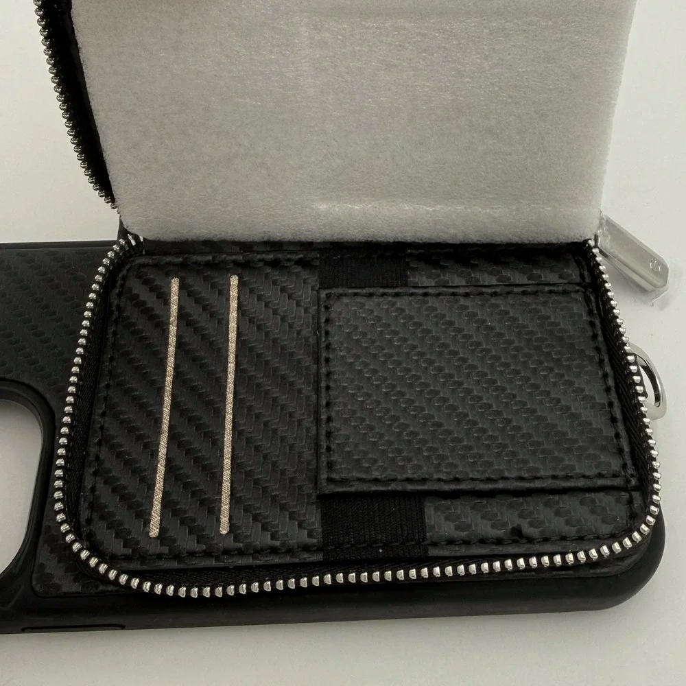 Custype‎ iPhone 13 Pro Wallet Case Black Zipper Pouch Card Holder NEW